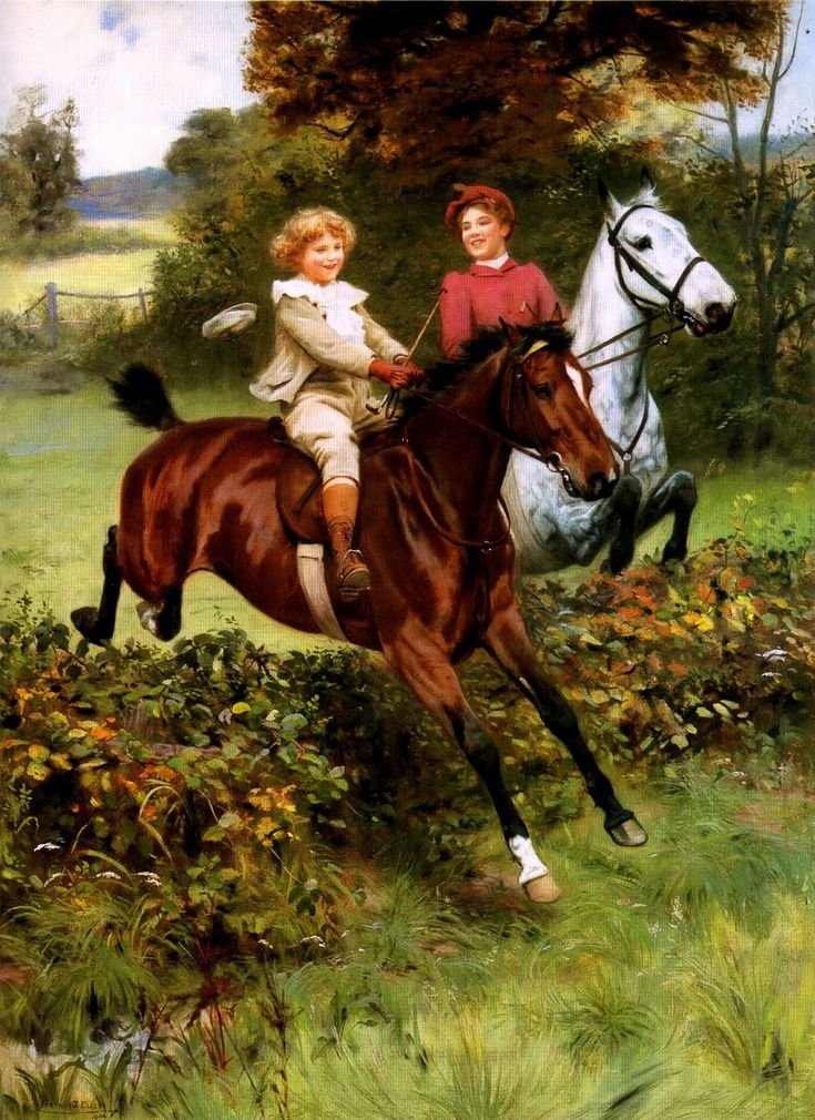 Первый прыжок - верховая езда, лошади, женщина, мальчик - оригинал