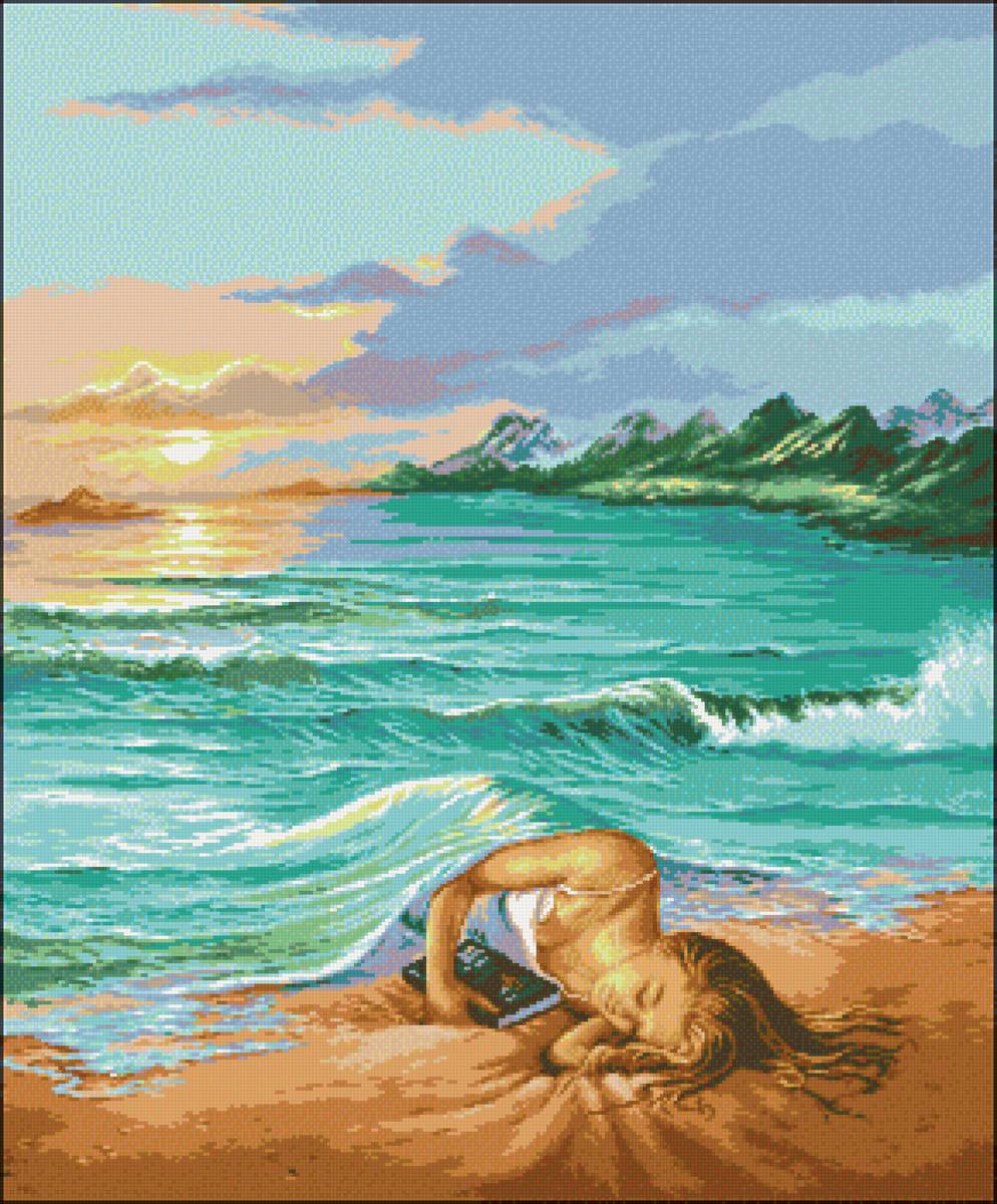 Книга о море - море, девушка, солнце, волны - предпросмотр