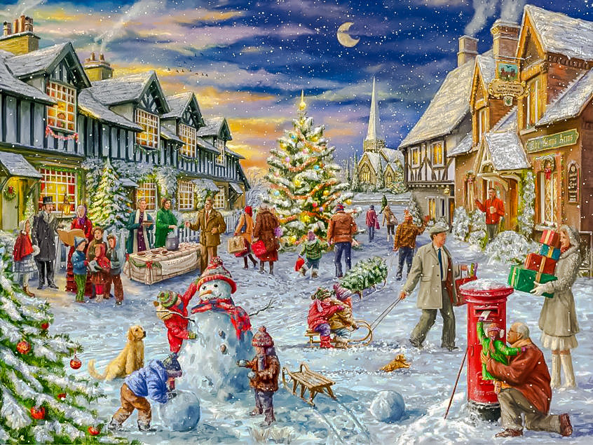Christmas Village. - snowscapes.christmas.people.animals. - оригинал