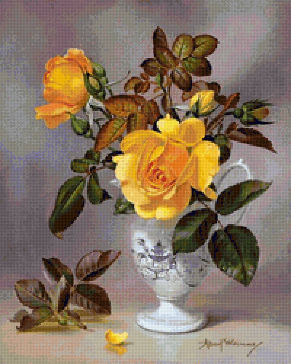 желтые розы - ваза, розы, букет, цветы - предпросмотр
