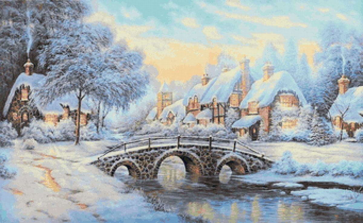 Зима - снег, мост, река, зима - предпросмотр
