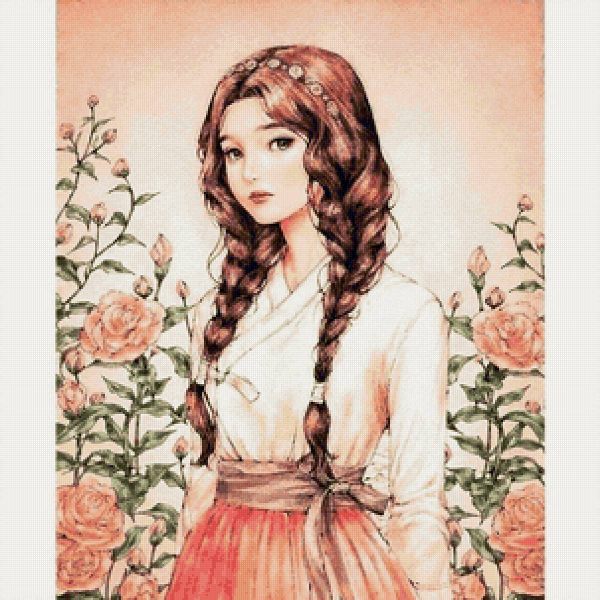 Среди роз - девушка, розы - предпросмотр