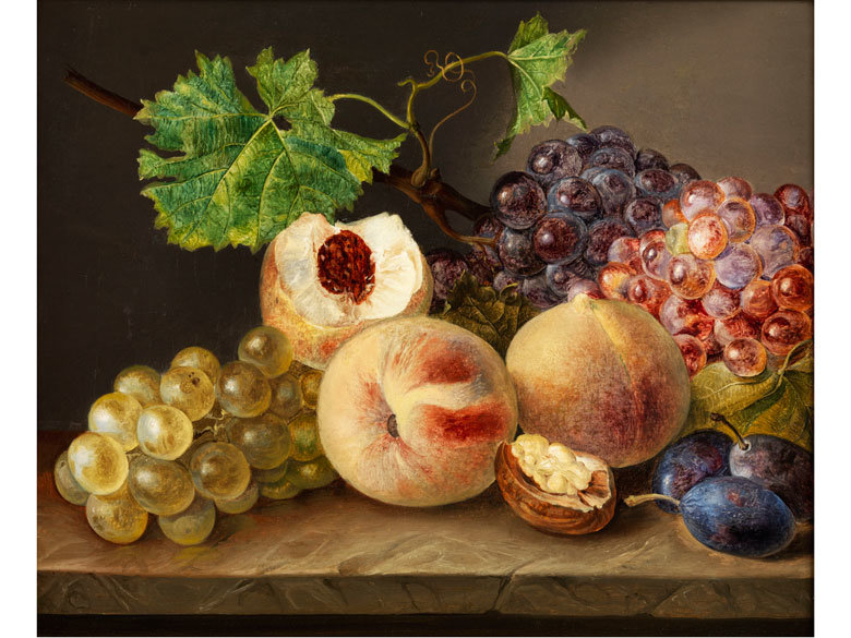 ФРАНЦ КСАВЬЕР ПЕТТЕР. НАТЮРМОРТ С ВИНОГРАДОМ И ПЕРСИКАМИ - фрукты, натюрморт - оригинал