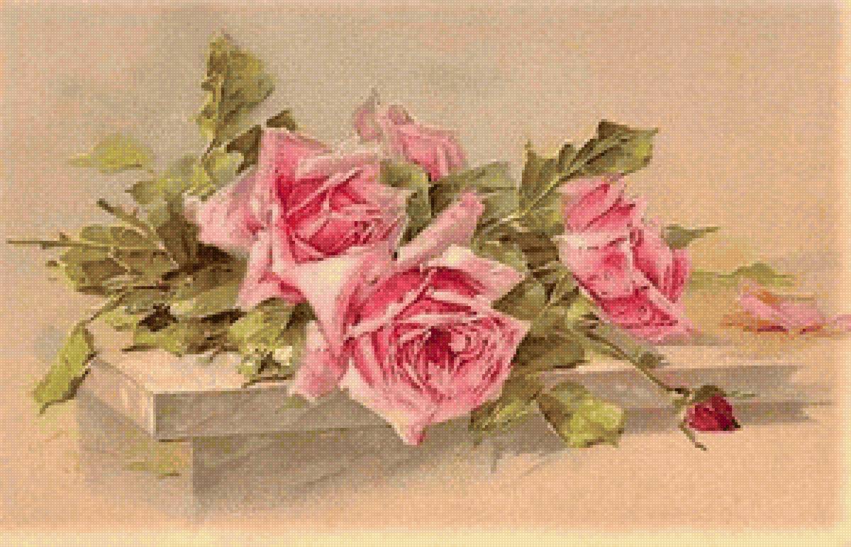 three roses pink - птицы, цветы - предпросмотр