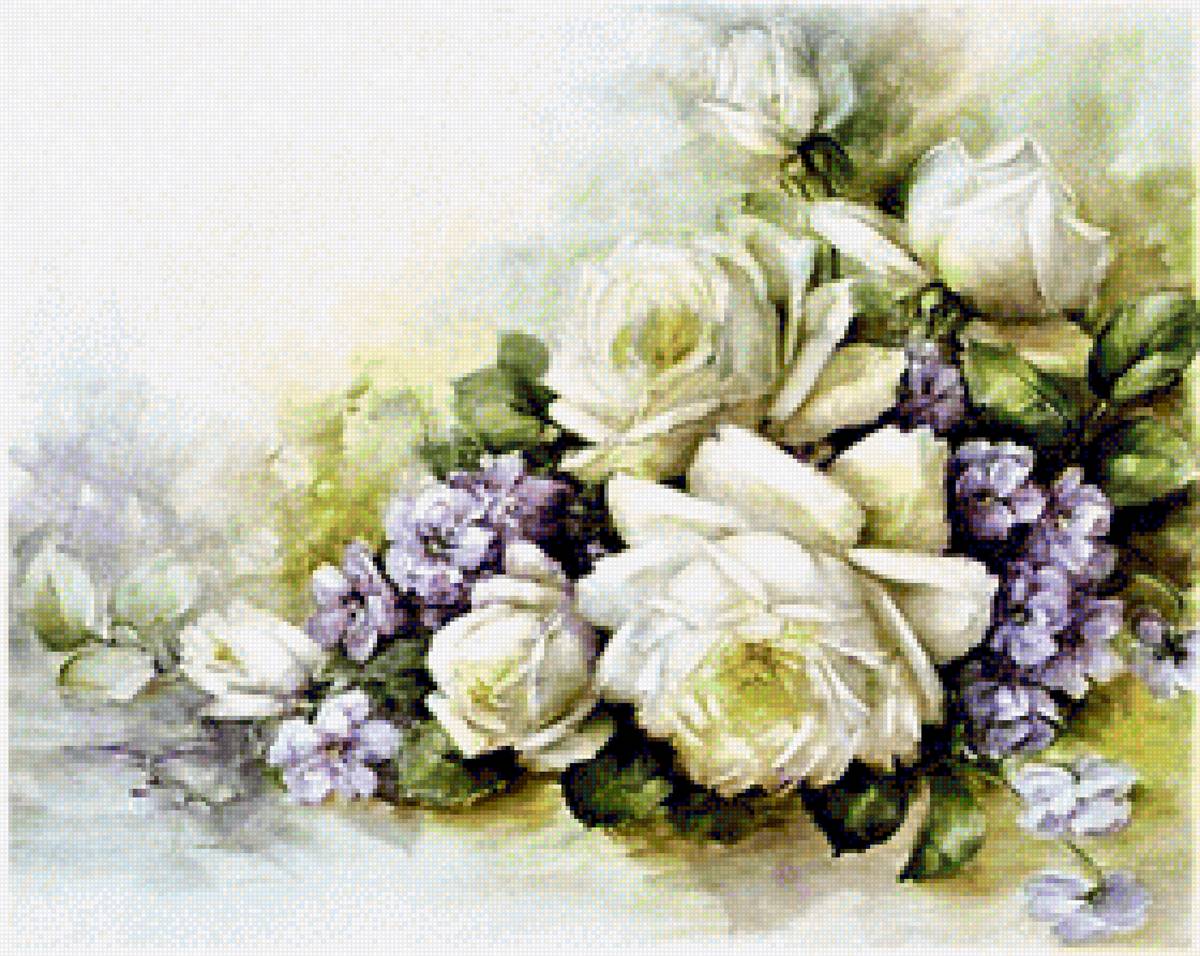 Aqvarel flowers - цветы, птицы - предпросмотр