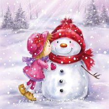 Схема вышивки «снеговик и девочка»