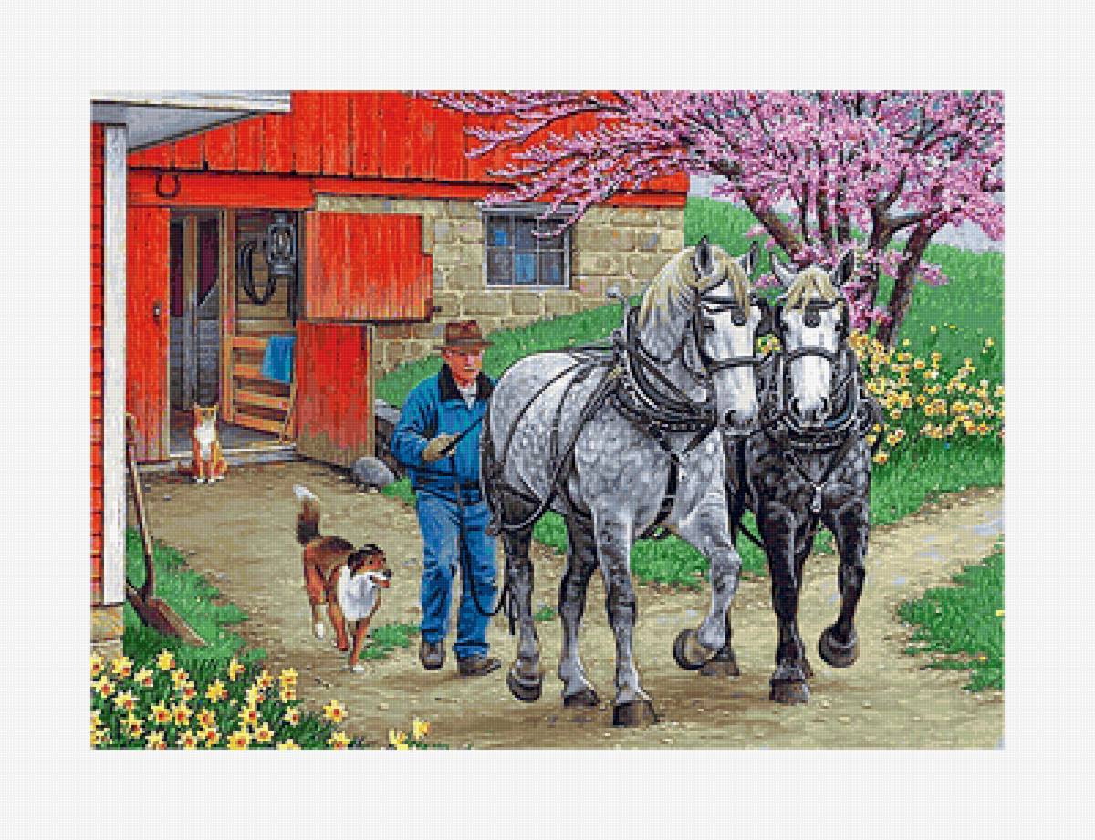 №2183868 - фермер, ферма, собачка, животные, люди, лошадь - предпросмотр