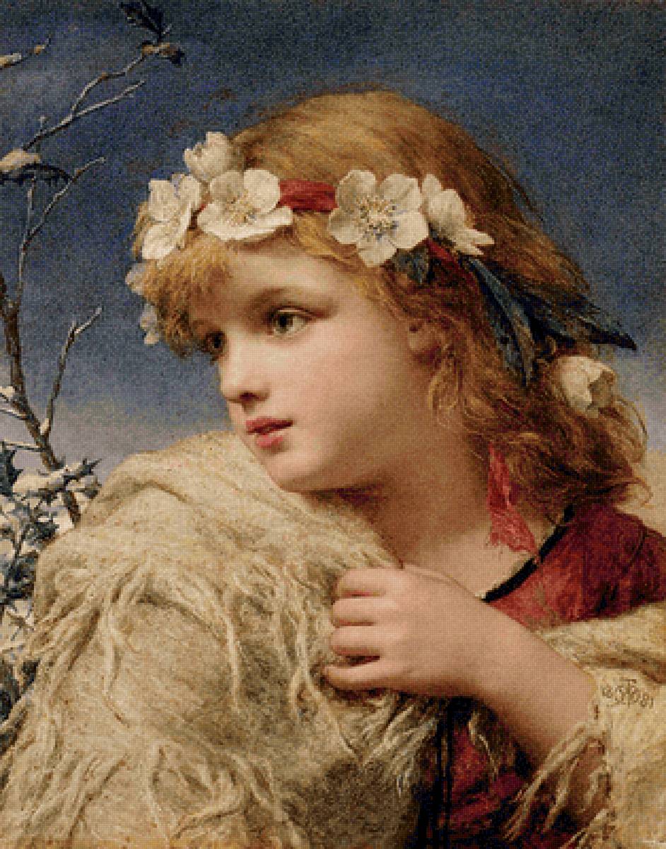 Софи Жанжамбр Андерсон. Девочка в венке - живопись, портрет, девочка, 19 век - предпросмотр