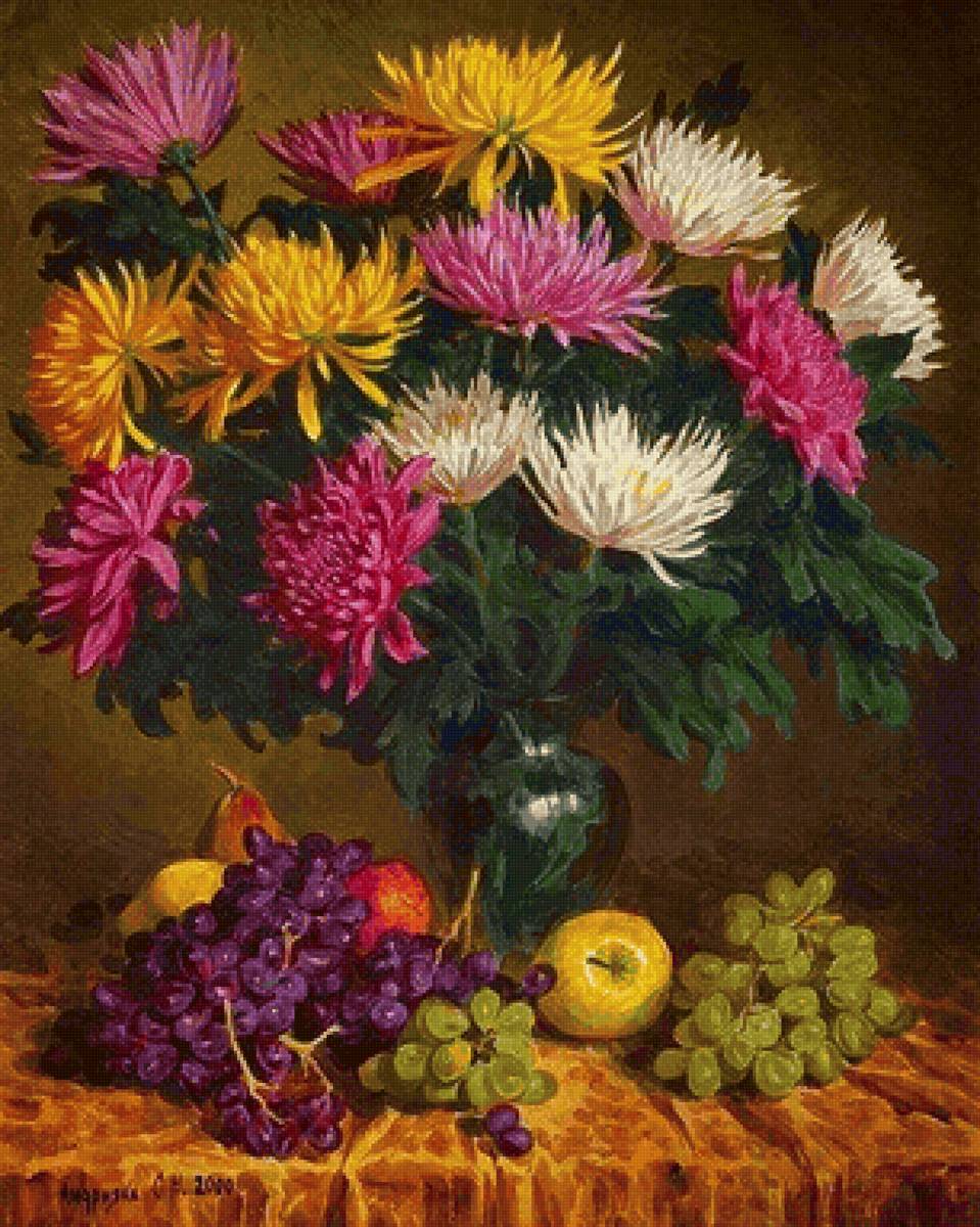 Arranjo,de mesa. - frutas, flores, mesa. - предпросмотр