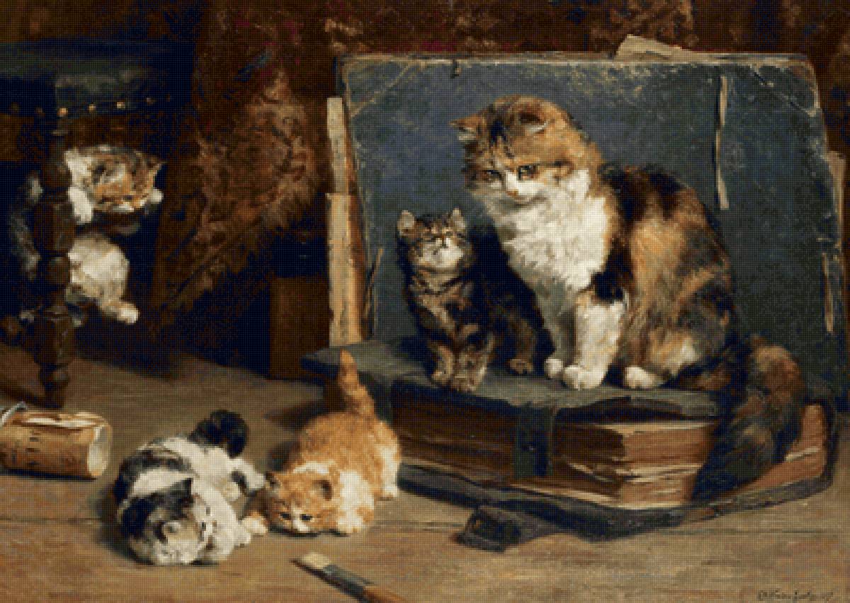 Charles Van den Eycken. Подающие надежды художники - анимализм, котята, кошка - предпросмотр