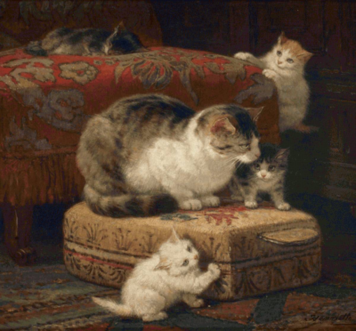 Frédéric Soulacroix. Кошачье семейство - котята, кошка, анимализм - предпросмотр