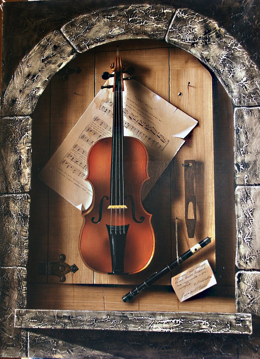 Натюрморт со скрипкой - натюрморт, скрипка, натюрморт-обманка, ноты - оригинал