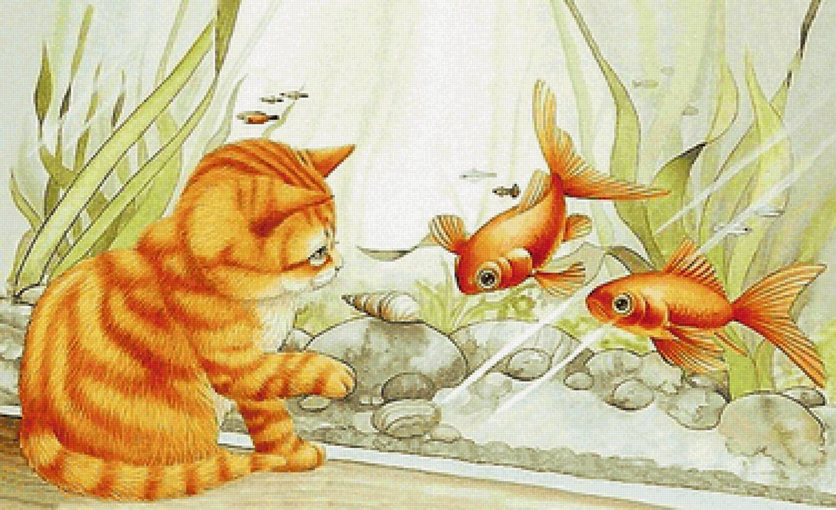 котёнок и аквариум - предпросмотр