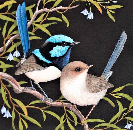 Fitches on black canva - птицы - оригинал