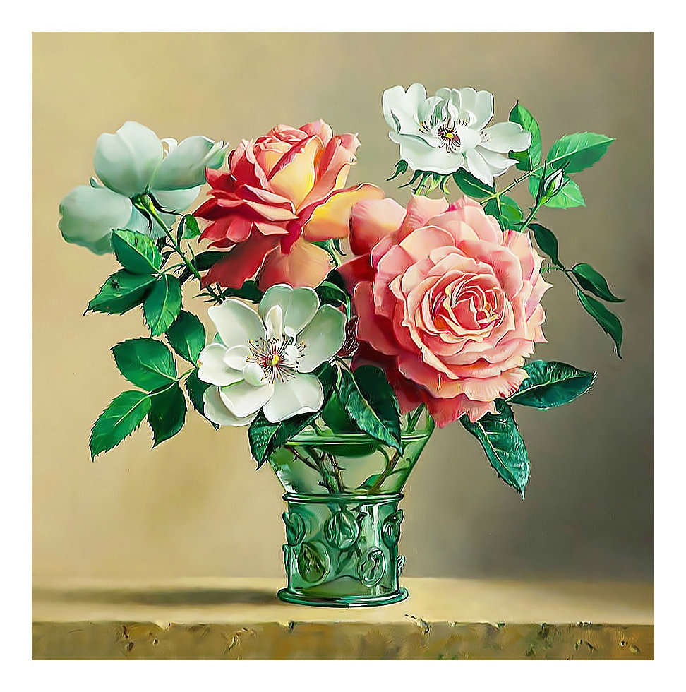 Букет с розами. - розы, цветы, живопись, ваза, букет - оригинал