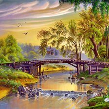 Схема вышивки «Домик у реки»