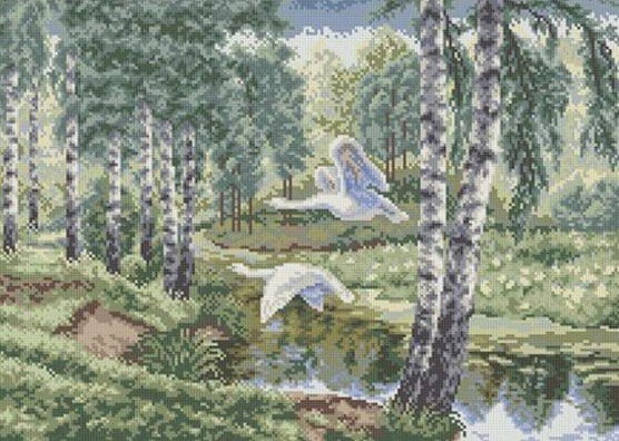Неразлучная пара - березовая роща, лебеди - оригинал