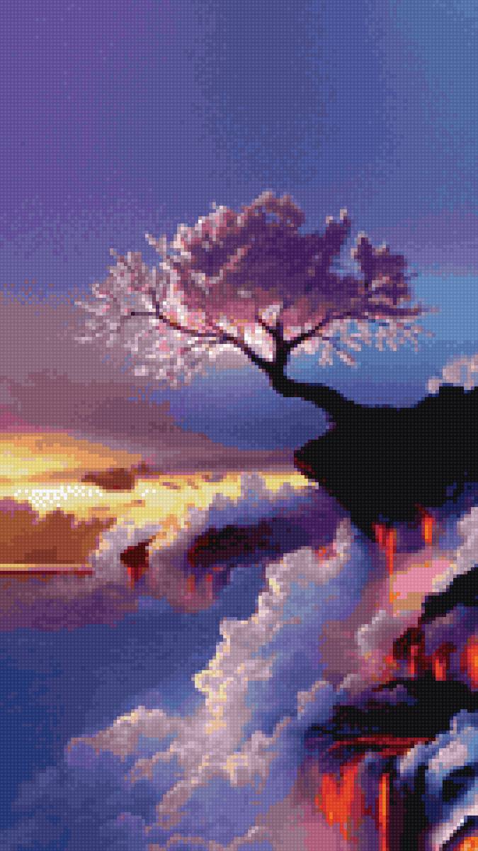 Цвет сакуры - пейзаж, дерево, небо, облака - предпросмотр