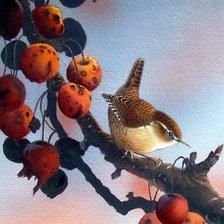 Оригинал схемы вышивки «Птичка на ягодах» (№2188487)