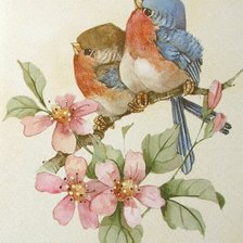 Оригинал схемы вышивки «Птички на цветах» (№2188519)
