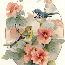 Оригинал схемы вышивки «Птички на цветах» (№2188575)