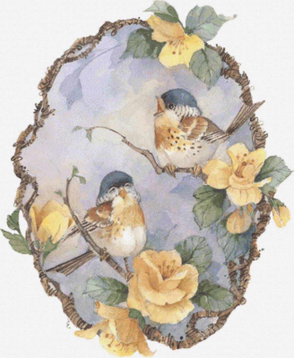 Птички на цветах - цветок, птичка - предпросмотр