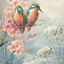 Оригинал схемы вышивки «Птички на цветах» (№2188590)