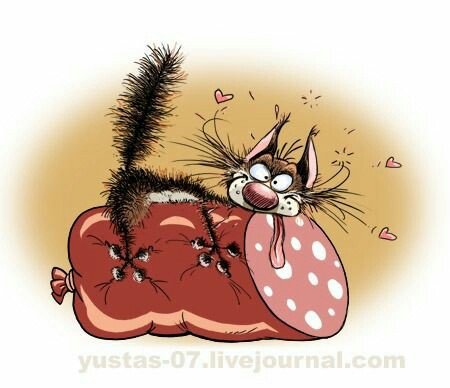 Колбаска - колбаса, жадность, котик - оригинал