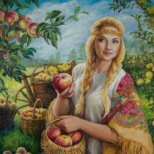 Схема вышивки «Девушка с яблоками»