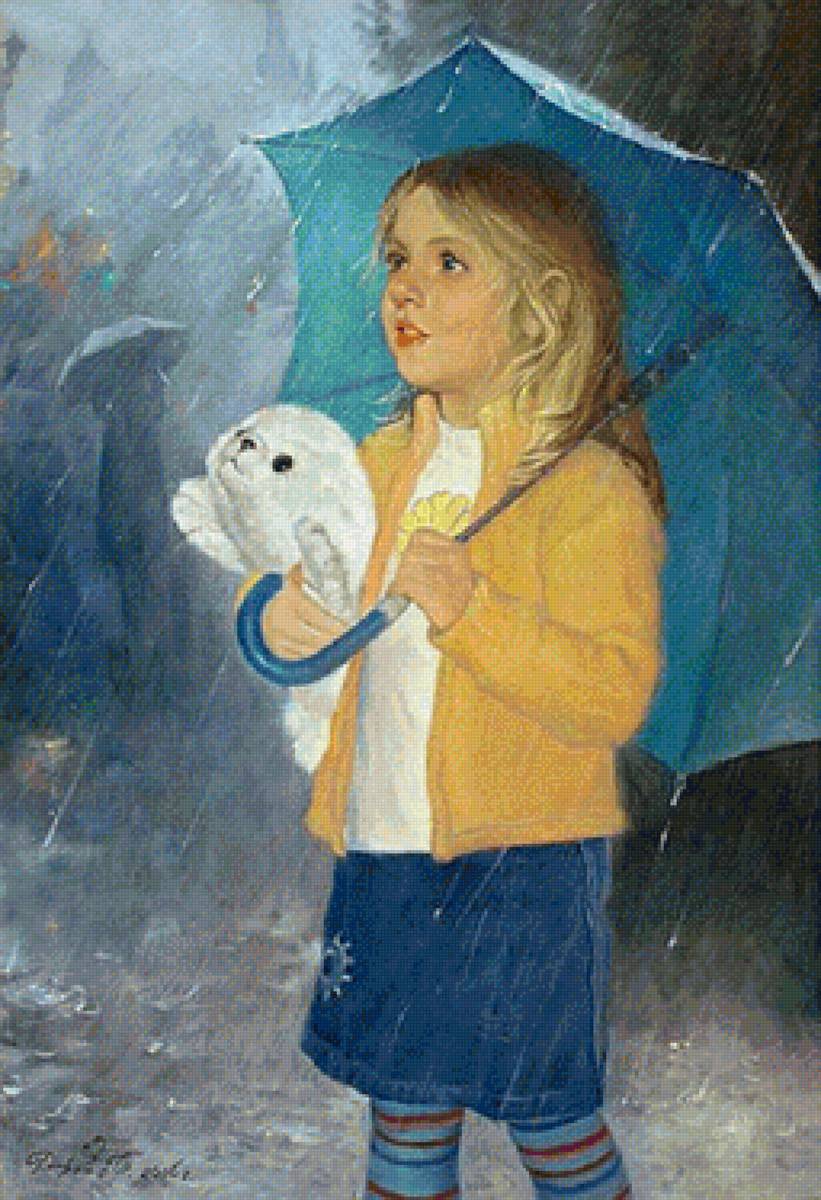 Под зонтом - зонт, под дождем, дождь, ребенок - предпросмотр