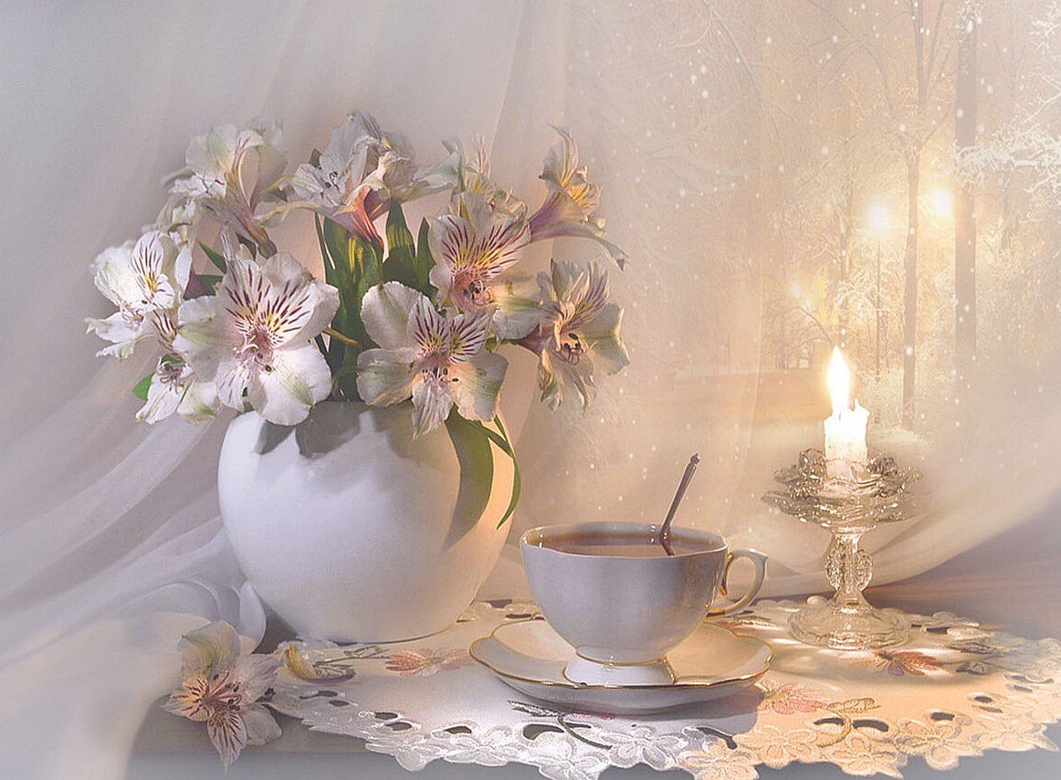 Уют - уют., цветы, свечи, кофе - оригинал