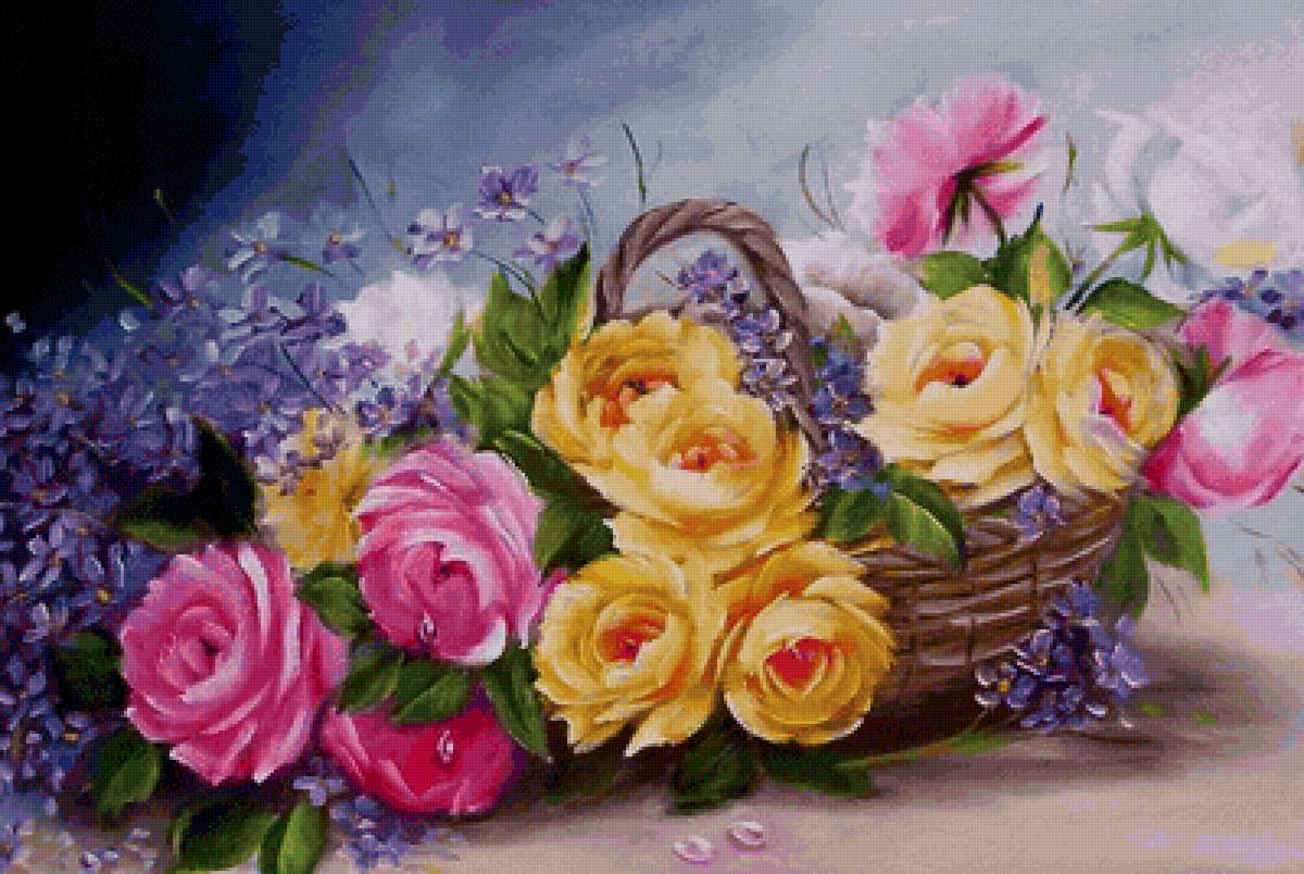 Cesta com flores. - flores. - предпросмотр