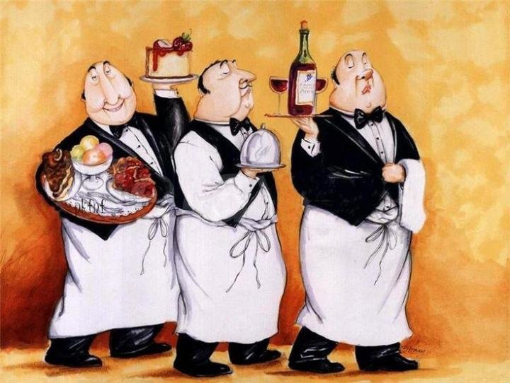 официанты - картина, юмор - оригинал