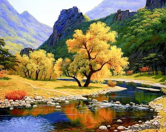 природа - осень, река, лес, горы - оригинал