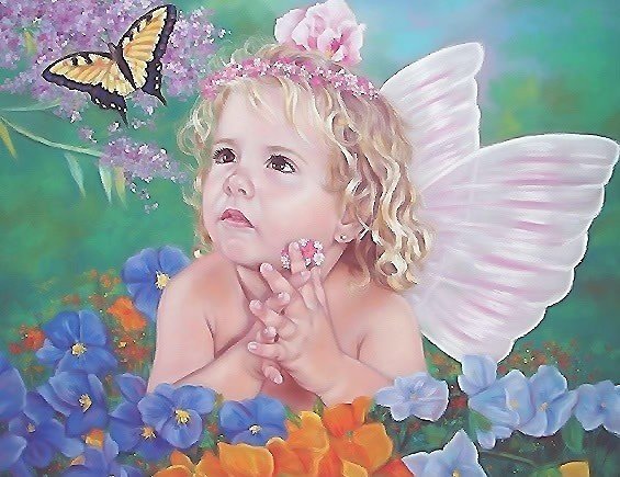 ангел - бабочка, ангел, цветы - оригинал