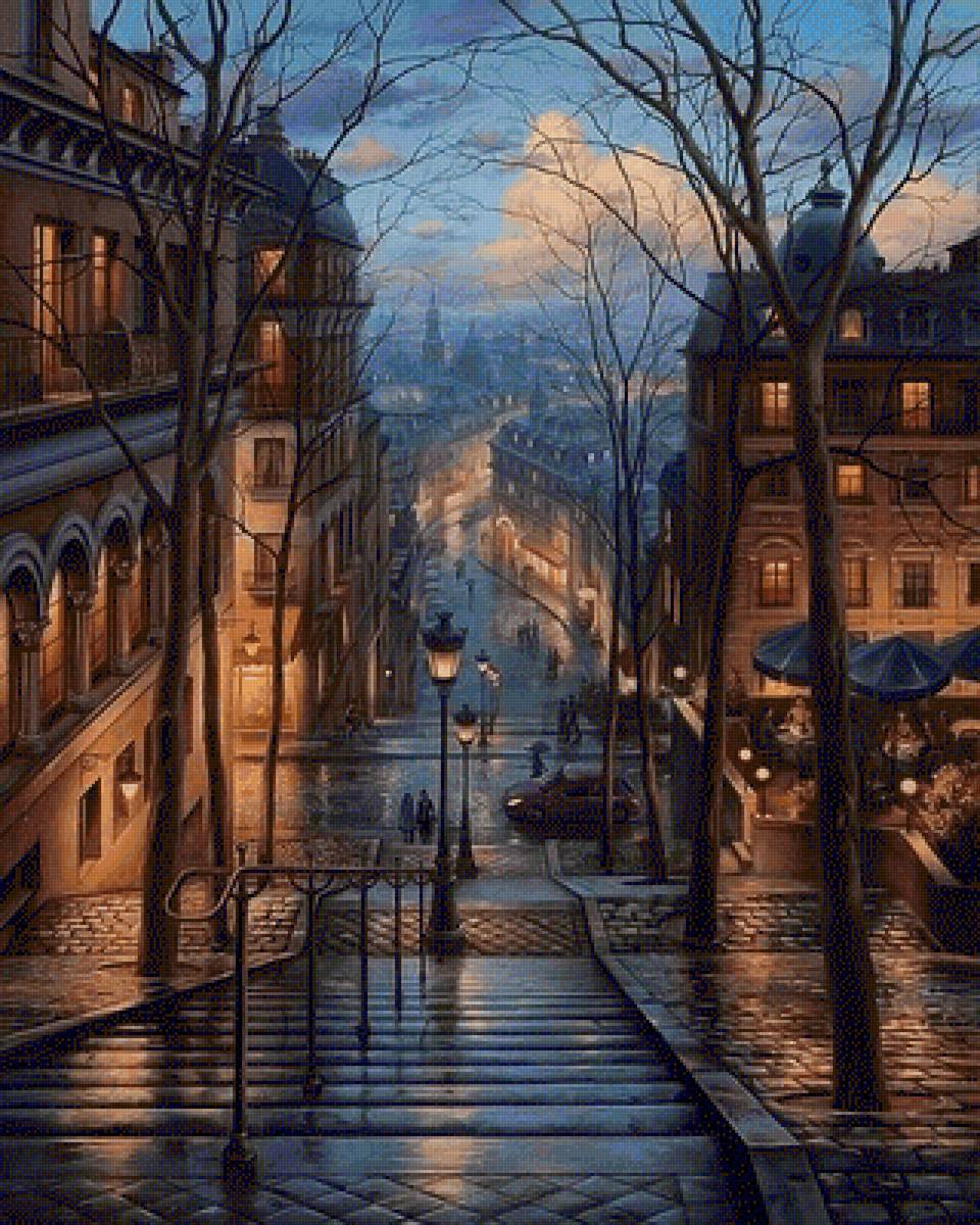 Городской пейзаж - вечер, городской пейзаж - предпросмотр