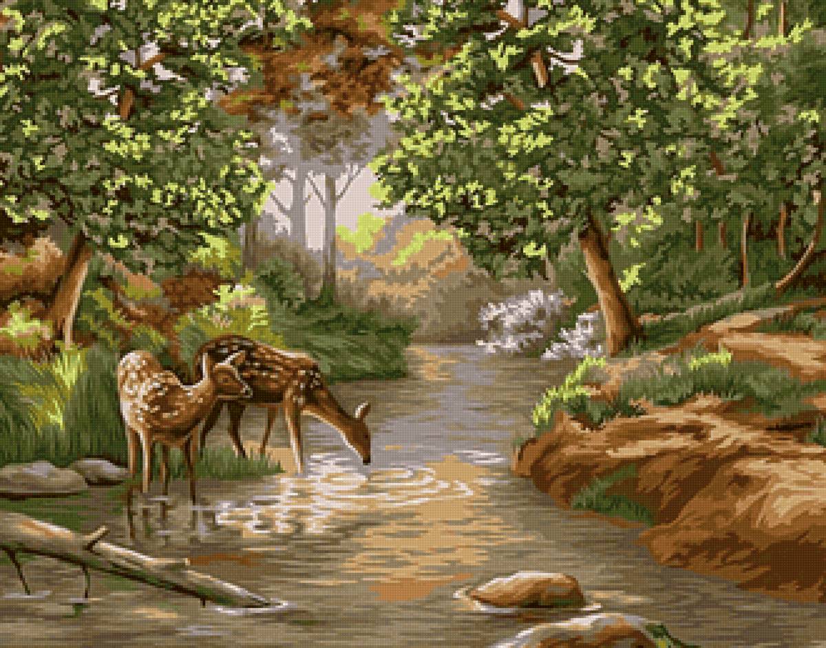 №2191775 - река, олени, лес - предпросмотр