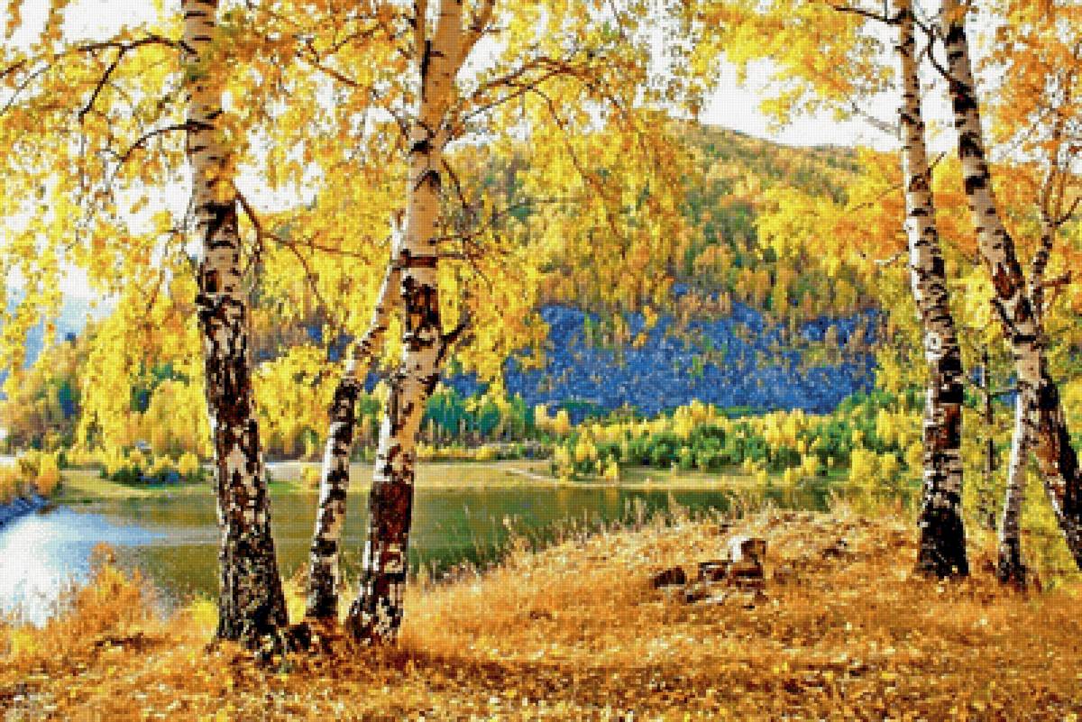 Пейзаж - осень., пейзаж, лес, река, горы - предпросмотр