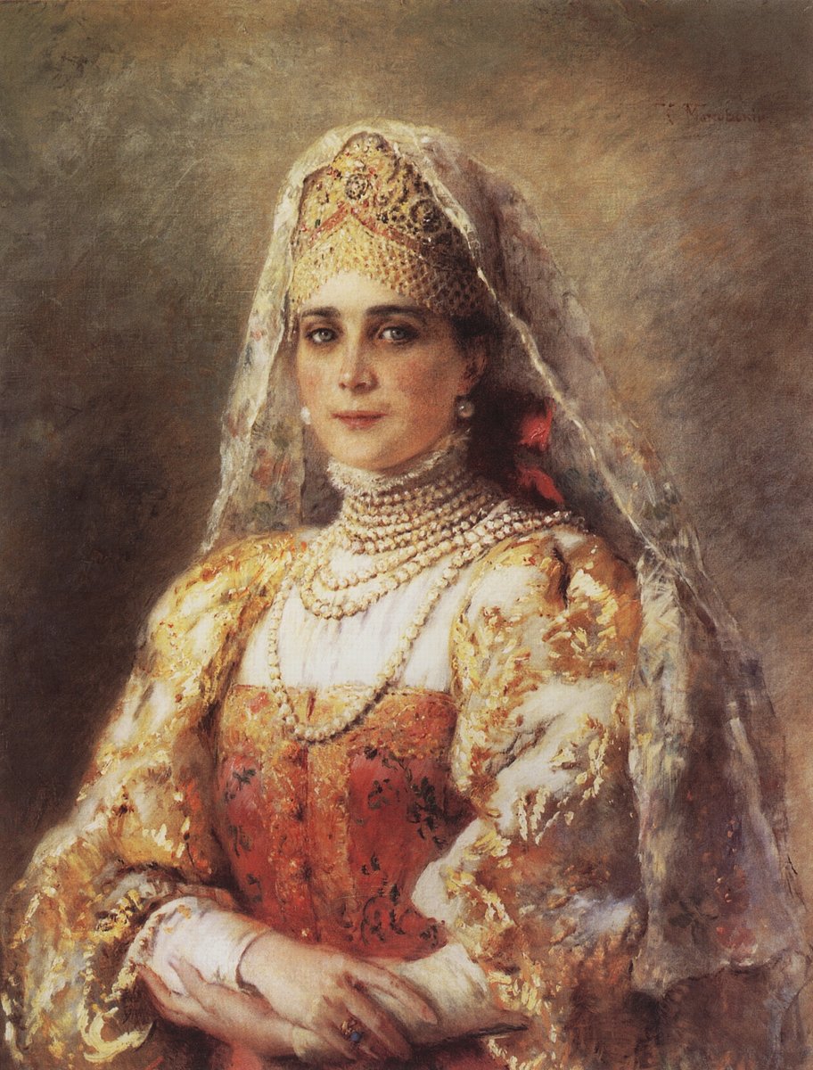 Маковский. Княгиня Зинаида Юсупова в русском костюме - дама, девушка, женщина, 19 век, портрет - оригинал
