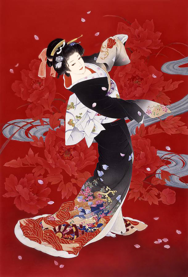 Танец красного цветка - кимоно, япония, гейша - оригинал