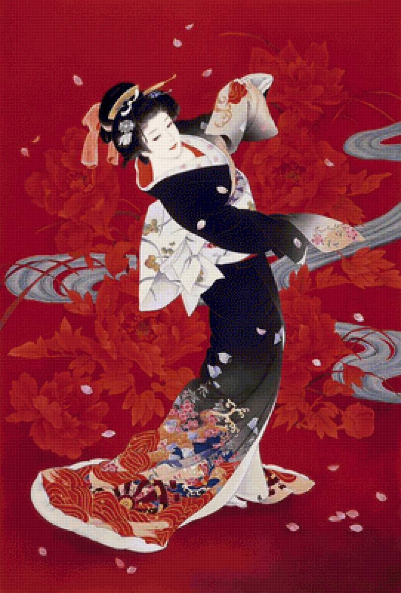 Танец красного цветка - кимоно, япония, гейша - предпросмотр