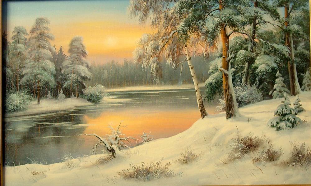 Зимний пейзаж - зима, река, снег - оригинал