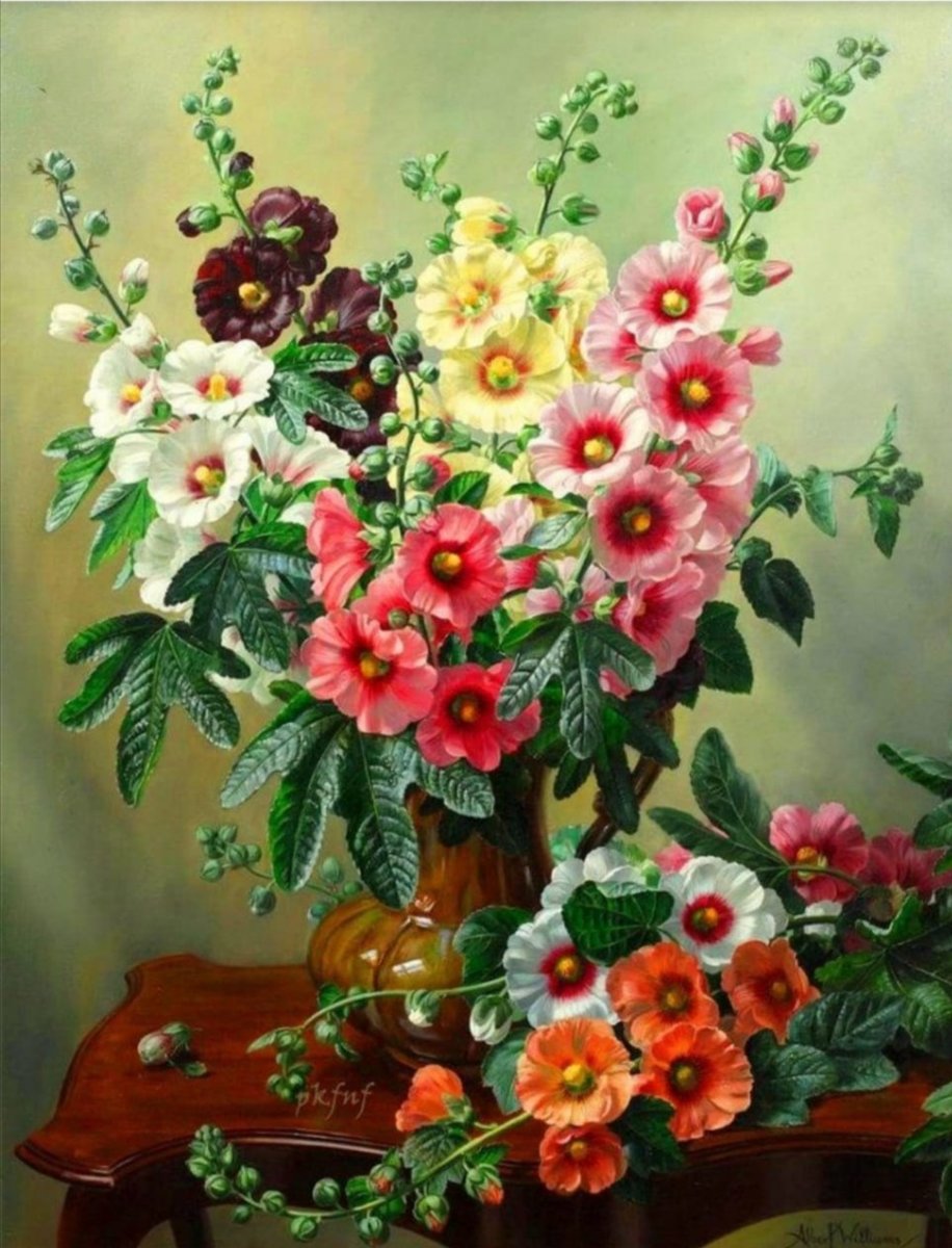 Мальва в вазе - цветы, натюрморт, мальва - оригинал