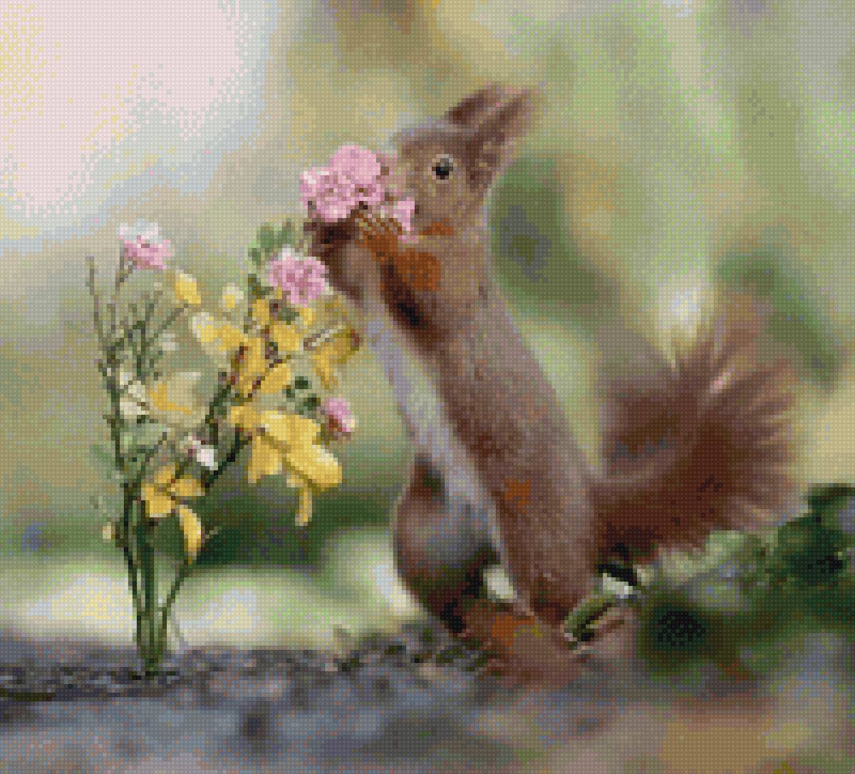 Милота - белочка, нежность., цветок - предпросмотр