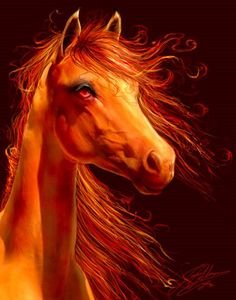 огонь2 - природа, лошадь, кони, огонь, лошади, живопись, настроение - оригинал