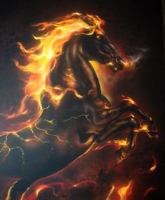 огонь3 - лошади, настроение, живопись, огонь, лошадь, природа, кони - оригинал
