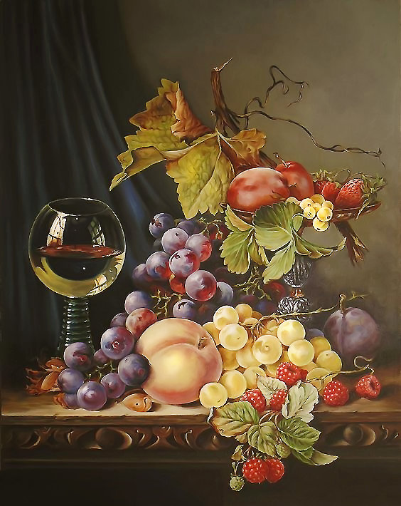 Серия "Натюрморты". - вино, натюрморт, фрукты, виноград - оригинал