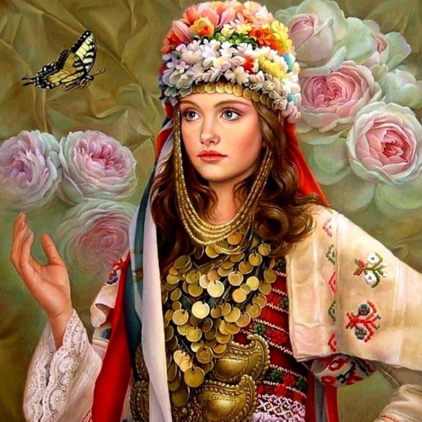 Menina, com flores, - flores.menina. - оригинал