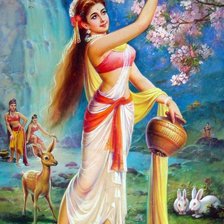 Схема вышивки «Menina,colhendo, flores.»