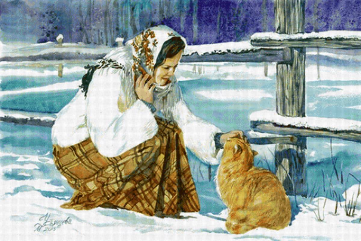 №2196827 - лес, зима, девушка, кошки - предпросмотр